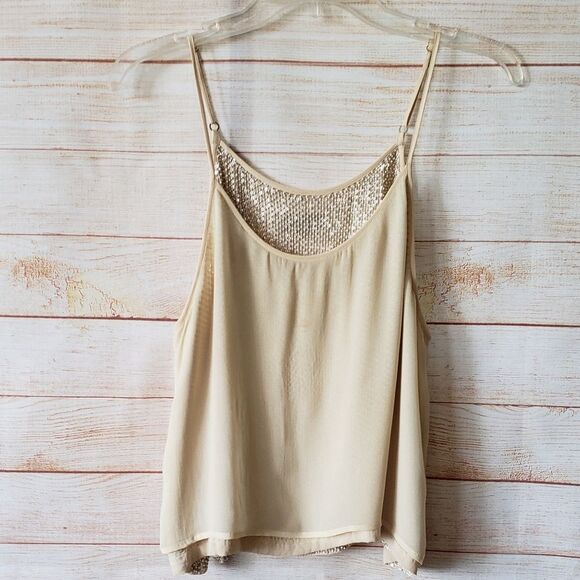 MLV Sequin/Pearl Embellished Camisole Top in Natural/Tan - Picture 7 of 12